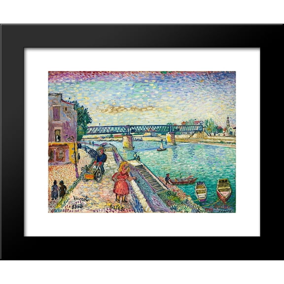 Figures by a Riverside 20x24 Framed Art Print by David Burliuk