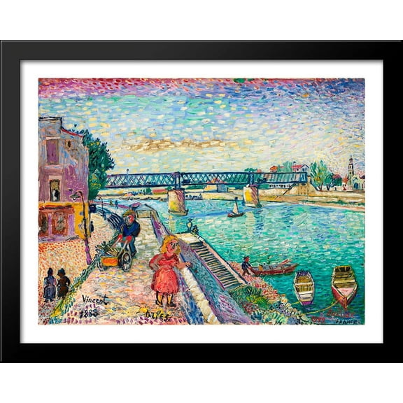 Figures by a Riverside 36x28 Large Black Wood Framed Print Art by David Burliuk