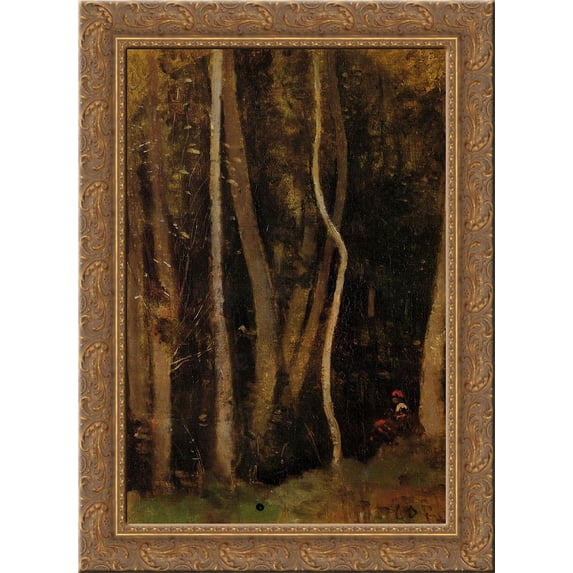 Figures in a Forest 24x18 Gold Ornate Wood Framed Canvas Art by Camille Corot