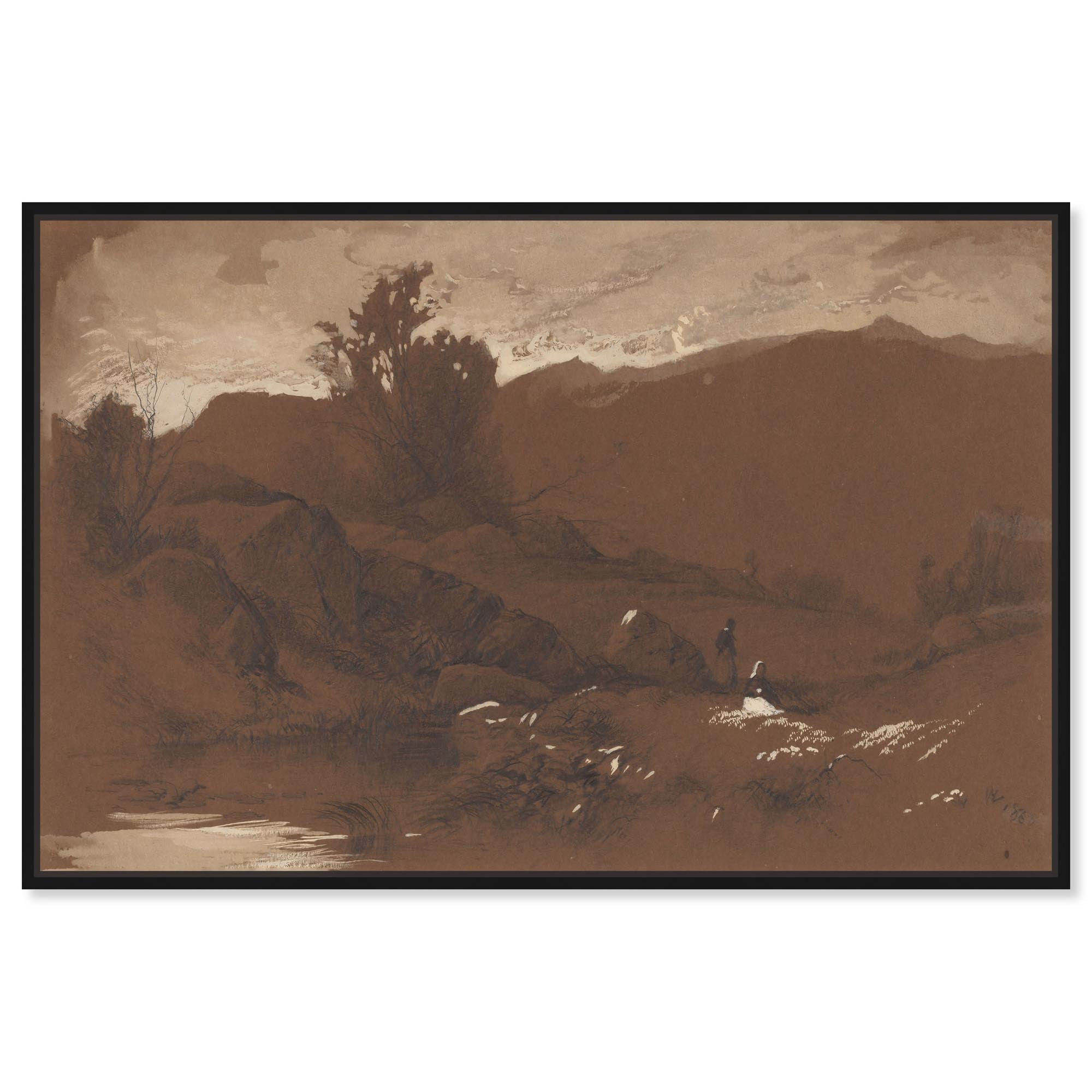 Vintage Brown Landscape Canvas Art with Black Frame, 15" x 10"