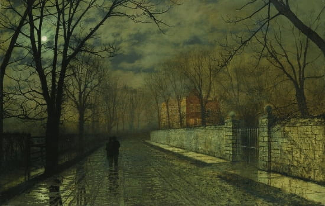 Figures in a Moonlit Lane A Canvas Art - John Atkinson Grimshaw (18 x 24)