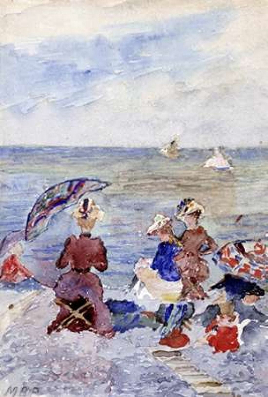 Figures on The Beach Canvas Art - Maurice Brazil Prendergast (20 x 28)