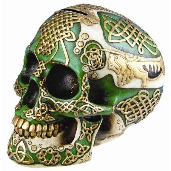 Figurine Celtic Lion Skull Bank Hand Painted Resin 6411 by DLEG