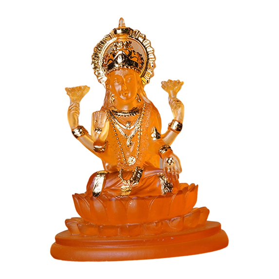Figurine Hindu Goddess Statue Goddess of Wealth Table Centerpiece Indian Buddha Sculpture for Tabletop Office Home Temple Decoration Orange