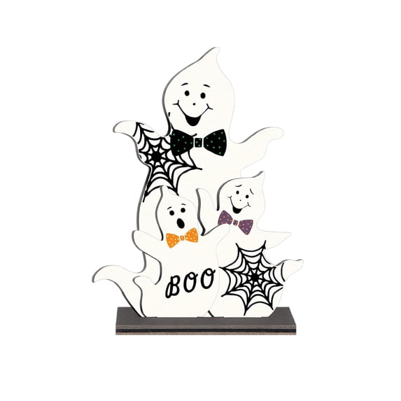 Figurine Home Decor Colorful Ghost Wooden Halloween Decor for Mantel Shelf Indoor Home Party Holiday Display, 1 Piece