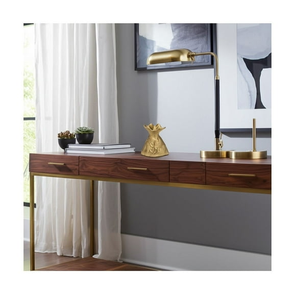 Figurine Metal Wood Aluminum Textured Money Bag Design Modern Decor for Home Office Bedroom Living Room - 7" Gold & Metallic