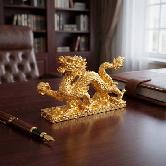FELTECHELECTR Feng Shui Chinese Dragon Statue, Golden Figurine, 5.9 x 3.3 x 1.3 Inches, 1 Pack for Home Decor and Good Luck