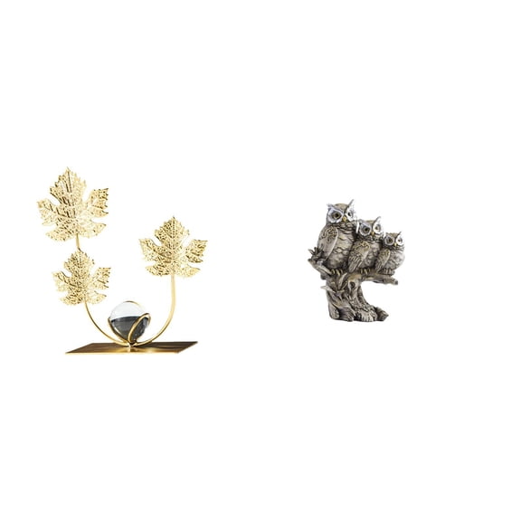 Figurine Owl Statue Metal Flower Leaf Sculpture Heavy Stable Base Gift for Home Office Cabinet Tabletop