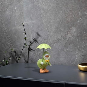 Figurine Resin Animal Ornament Desk Crafts Umbrellas Duck Statue Decoration Sculpture for Outdoor Pond Home Patio Backyard Green
