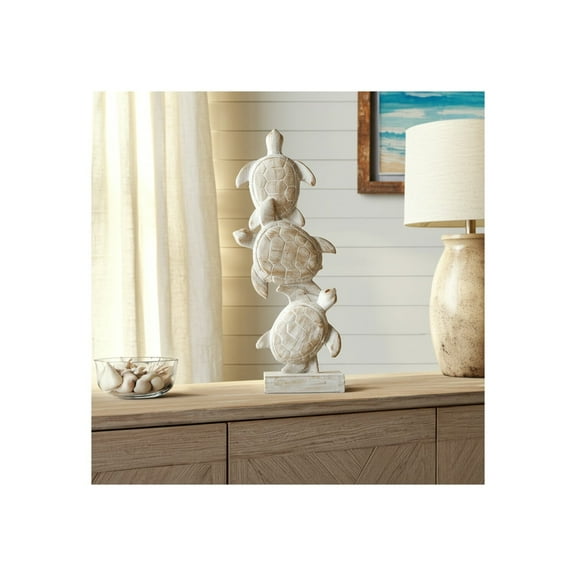 Figurine Resin and Polyresin Stacked Sea Turtles Design Coastal Style for Home Office Bedroom Living Room Decor - 16" White