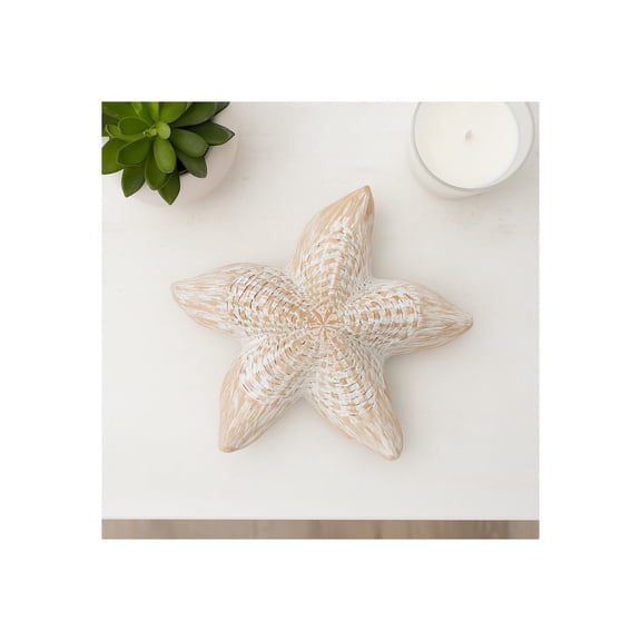 Figurine Resin and Polyresin Starfish Woven Texture Coastal Decor for Home Office Bedroom Living Room - 2" White