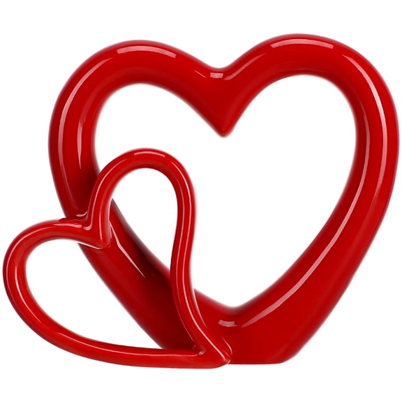 GAXIRE Red Ceramic Heart Figurine Set - Porcelain Wedding Decoration, Romantic Home Adornment, 1 Piece