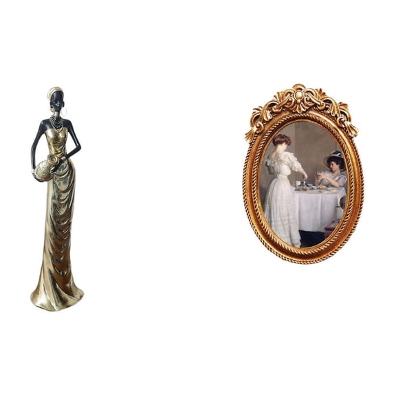 Figurine Sculpture Photo Frame Art Resin Material for Bedroom Shelf Fireplace Cabinet Decorative Ornament
