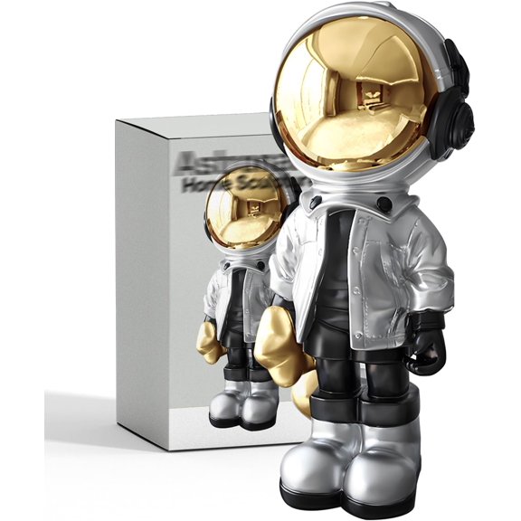 Figurine Statue Astronaut Sculpture Spaceman Decor,Sculptures Home Decor,Arts Silver Shelf Decoration,Cool Metal Mask Table Decor,Large Spaceman Figure Ornament