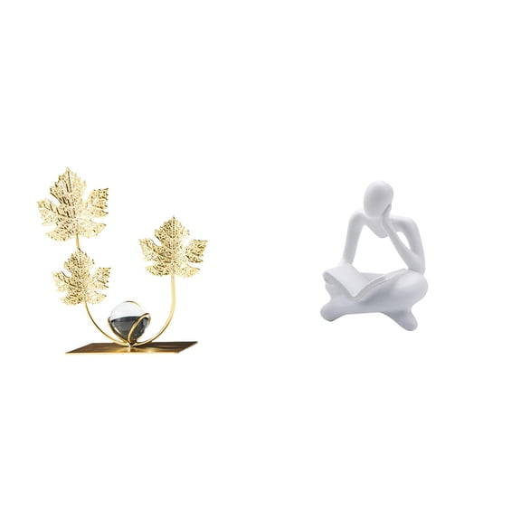 Figurine Statue Metal Flowers Leaf Sculpture Iron Resin Material for Bedroom Living Room Office Table Decor