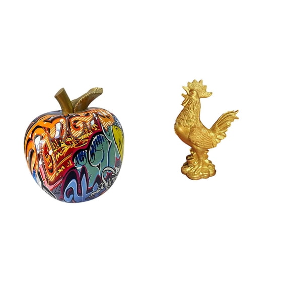 Figurine Statue Resin Sculpture Colorful Rooster Hand Painted Design for Living Room Office Table Decor