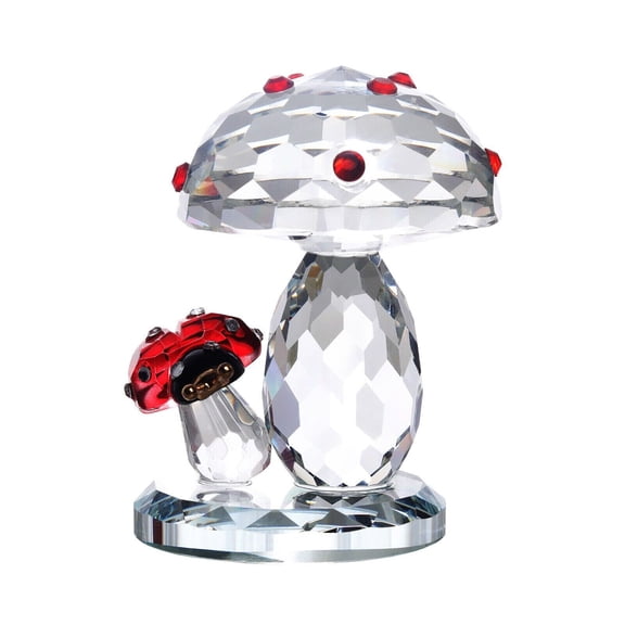 Figurine Statue Table Decor Ornament Collectible Crystal Ladybug On Mushroom