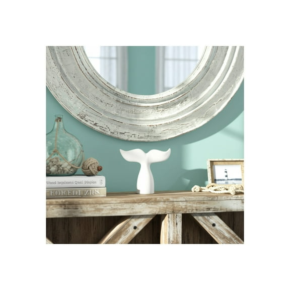 Figurine Stoneware Coastal Whale Tail Design for Home Office Bedroom Living Room Decor - 9" White