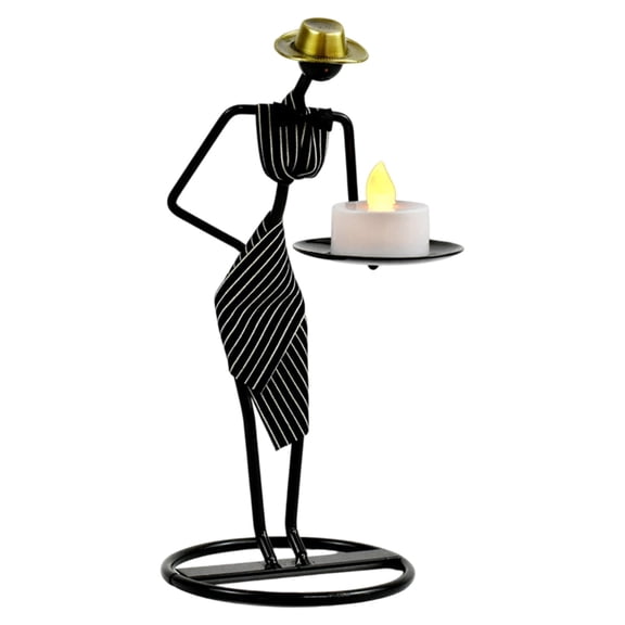 Figurine Tealight Candle Holder, Waiter Candle Holders, Tabletop Candle Scape, Retro Iron Candle Stands Decor,Ornament Iron Candle Stand Stylish Table Centerpiece with Electronic Candles