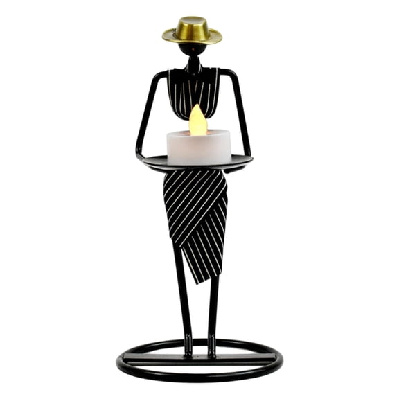 Figurine Tealight Candle Holder, Waiter Candle Holders, Tabletop Candle Scape, Retro Iron Candle Stands Decor,Ornament Iron Candle Stand Stylish Table Centerpiece with Electronic Candles