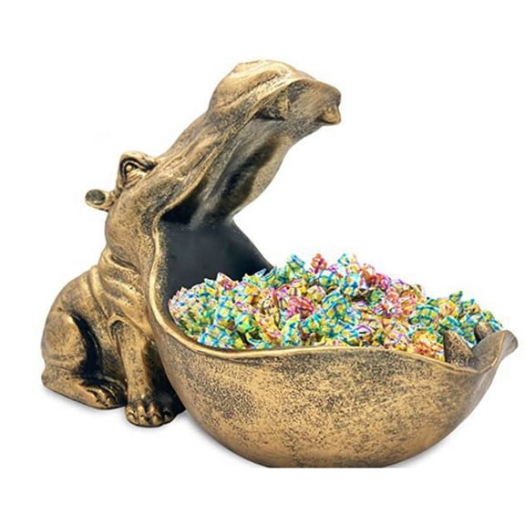 Figurine Candy Dish & Key Bowl Unique Resin Hippopotamus Statue for Office Desk & Entry Table Decor,Gold