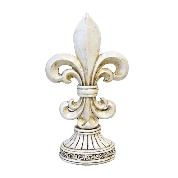 Figurine for Rustic Fleur De Lis FDL Distressed White Freestanding Tabletop Statue Home Décor - Vintage Royal Ornate Style Decoration