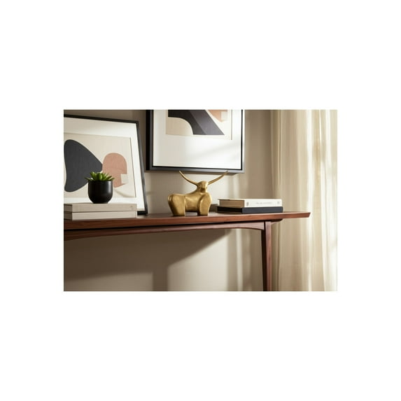 Figurine metal aluminum modern bull sculpture 11 inch gold metallic finish for home office bedroom living room decorative tabletop accent contemporary animal decor piece freestanding statue