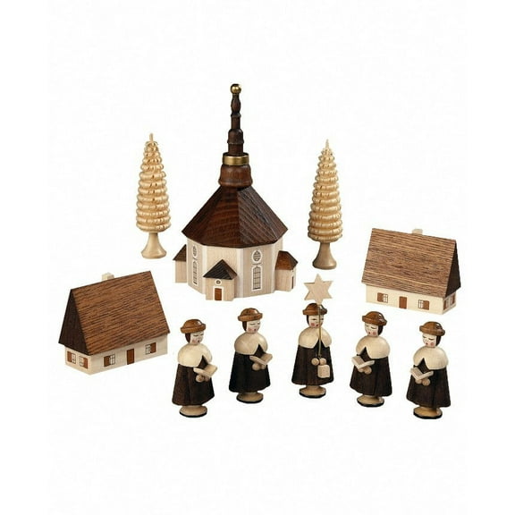 Figurines Seiffen church and carolers, height 12 cm / 5 inch, natural, original Erzgebirge by Mller Seiffen
