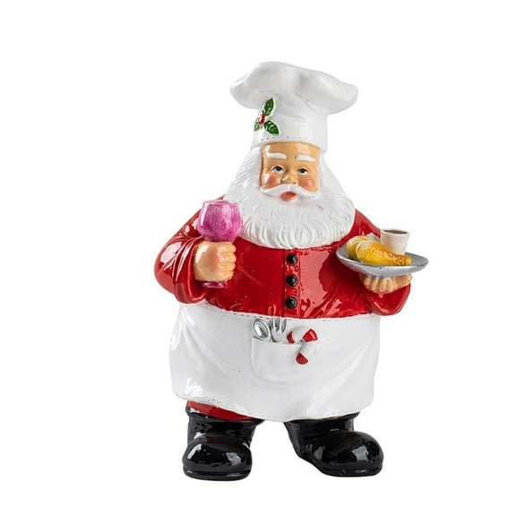 Figurines Tabletop Decor, Resin Chef Santa Statue Holding Bread and Wine, Christmas Cookie Jar Decoration, Kitchen and Dining Ornament