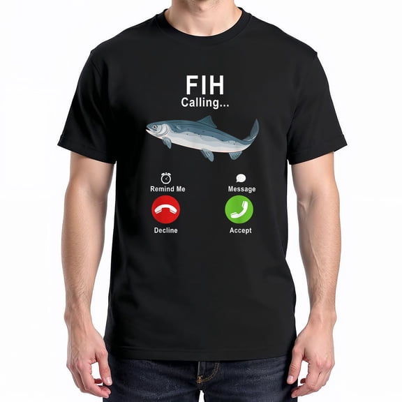 Fih Calling Remind Me Message Decline Accept Phone Call Fish T-Shirt – Retro Humor Theme – Novelty Gift
