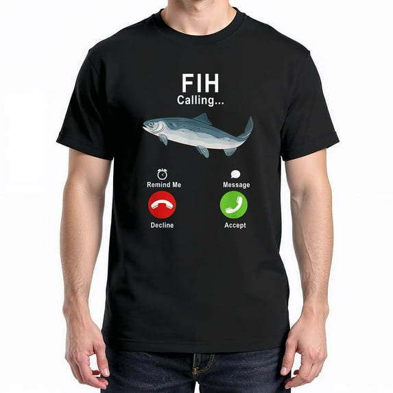 Fih Calling Remind Me Message Decline Accept Phone Call Fish T-Shirt – Retro Humor Theme – Novelty Gift