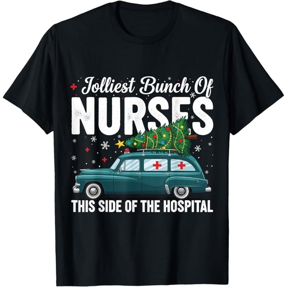 Jolliest Bunch of Nurses This Side of The Hospital Xmas PJ T-Shirt Tops Tee