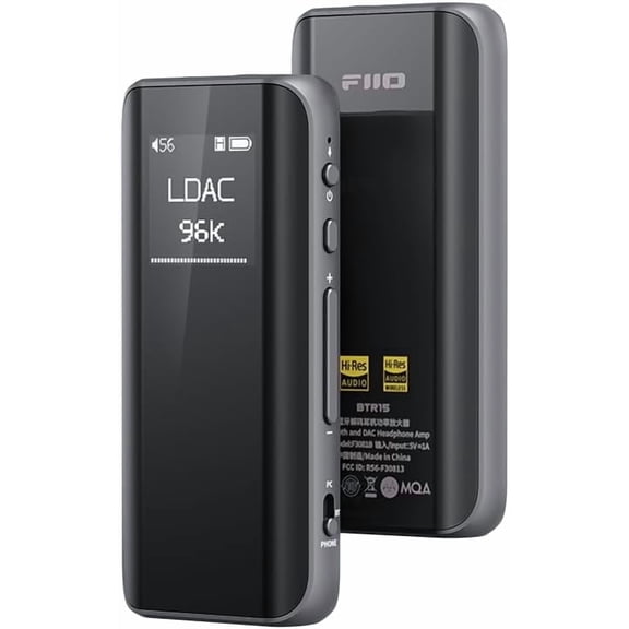 FiiO BTR15 Headphone Amps Bluetooth 5.1 Receiver High Resolution 384K/32Bit Native DSD256 USB DAC Supports LDAC/aptX HD/MQA for Smartphones/PC/Car/Home Audio (Titanium)