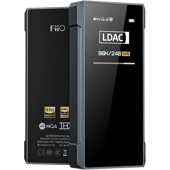 FiiO BTR7 Headphone Amp Bluetooth Receiver High Resolution Portable DAC Supports MQA/LDAC/aptX HD 384K/32Bit DSD256 for Phone/PC/Car/Home Audio(Titanium)