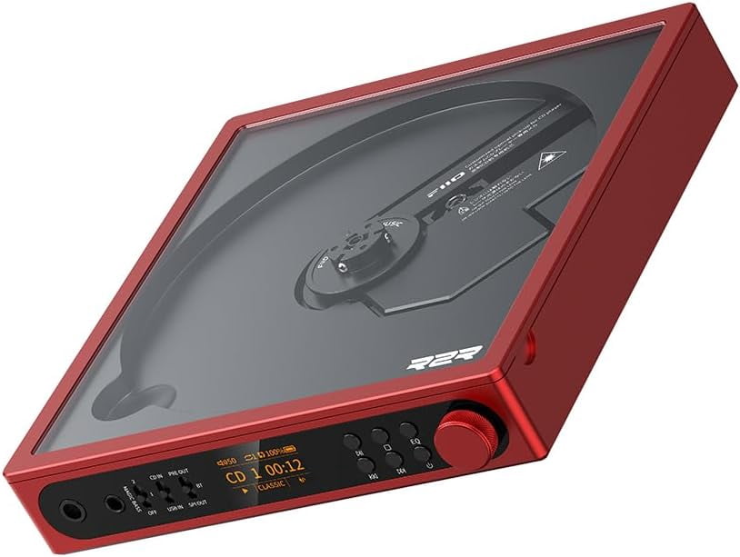 FiiO DM15 Portable Stereo CD Player with True 24Bit R2R DAC, 1150mW+1150mW High-Power Output, aptX Adaptive Bluetooth Transmitter, 24 Sound Presets, USB/CD HiFi Audio, HD Display (Red)