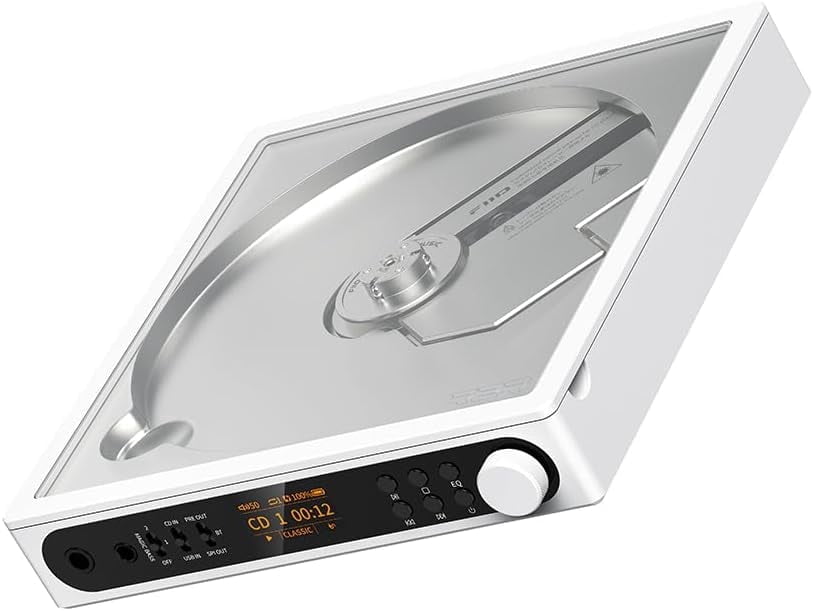 FiiO DM15 Portable Stereo CD Player with True 24Bit R2R DAC, 1150mW+1150mW High-Power Output, aptX Adaptive Bluetooth Transmitter, 24 Sound Presets, USB/CD HiFi Audio, HD Display (White)