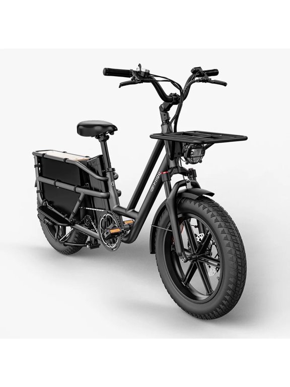 T2 Black Cargo Electric Bike Class 3 Long Tail Ebike 750W 20Ah Removable Battery E-Bike