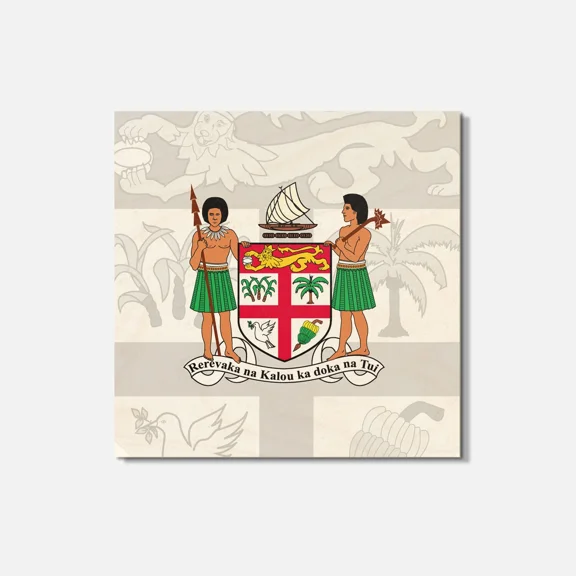 Fiji Coat Of Arms 4'' X 4'' Square Wooden Coaster