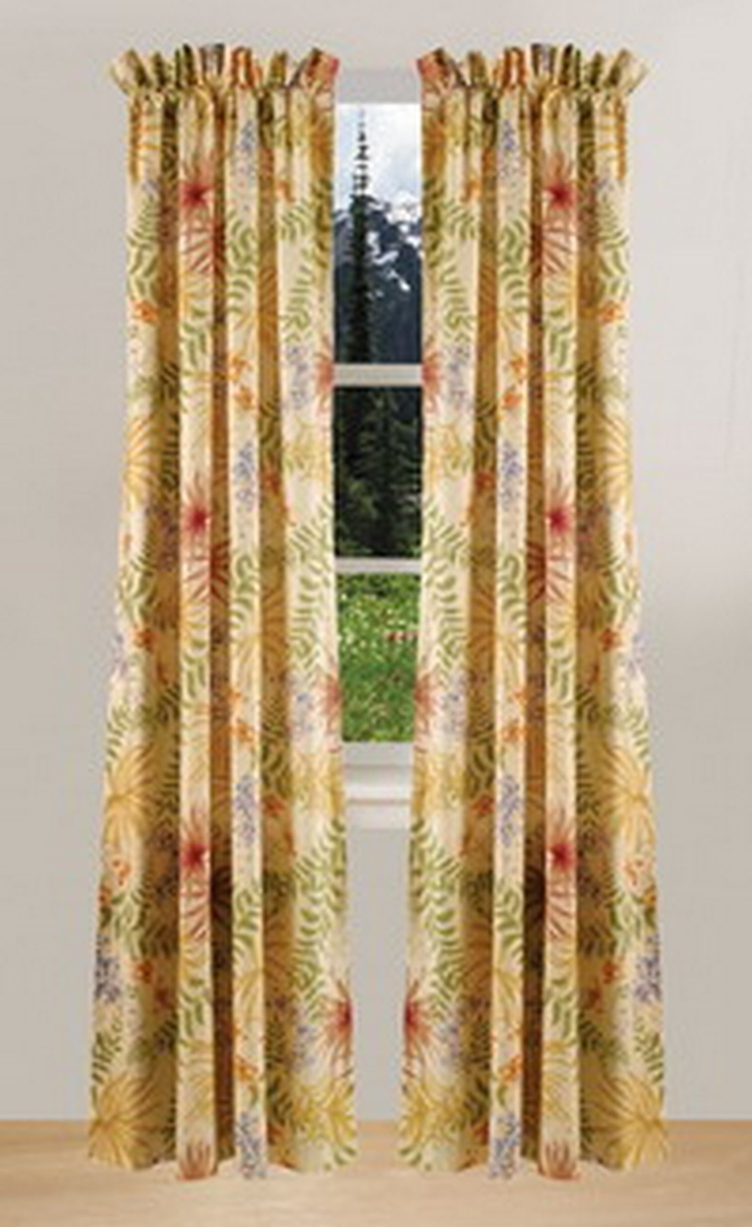 Tropical Floral Light-Filtering Cotton Window Panel, 42" x 104", Beige