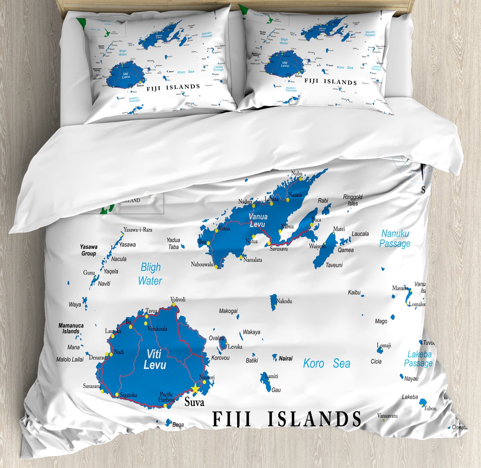 Fiji Duvet Cover Set, Mapping with Names Written Geographical Layout ...
