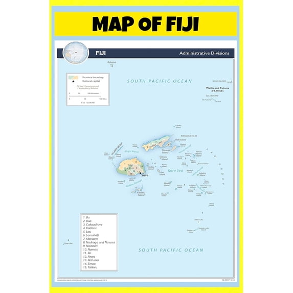 Fiji Map Poster - Laminated Wall Map - 20x30 - Ideal for Classrooms and Homes – Features Bright Colors and Vivid Imagery