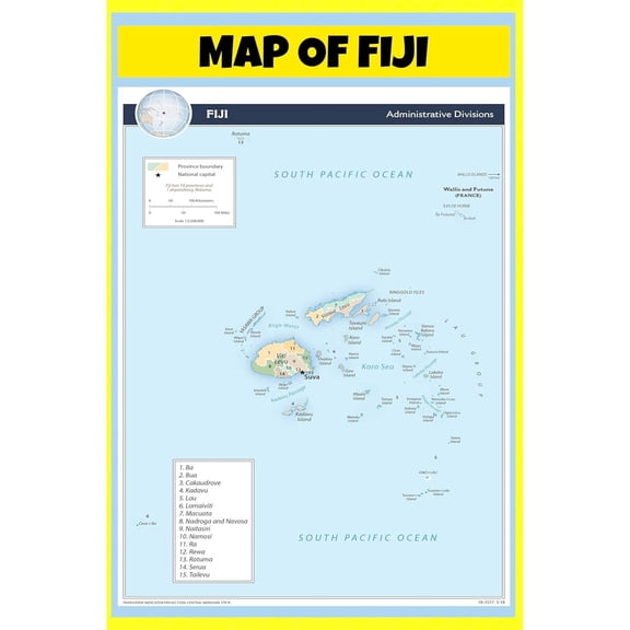 Fiji Map Poster - Laminated Wall Map - 20x30 - Ideal for Classrooms and Homes – Features Bright Colors and Vivid Imagery