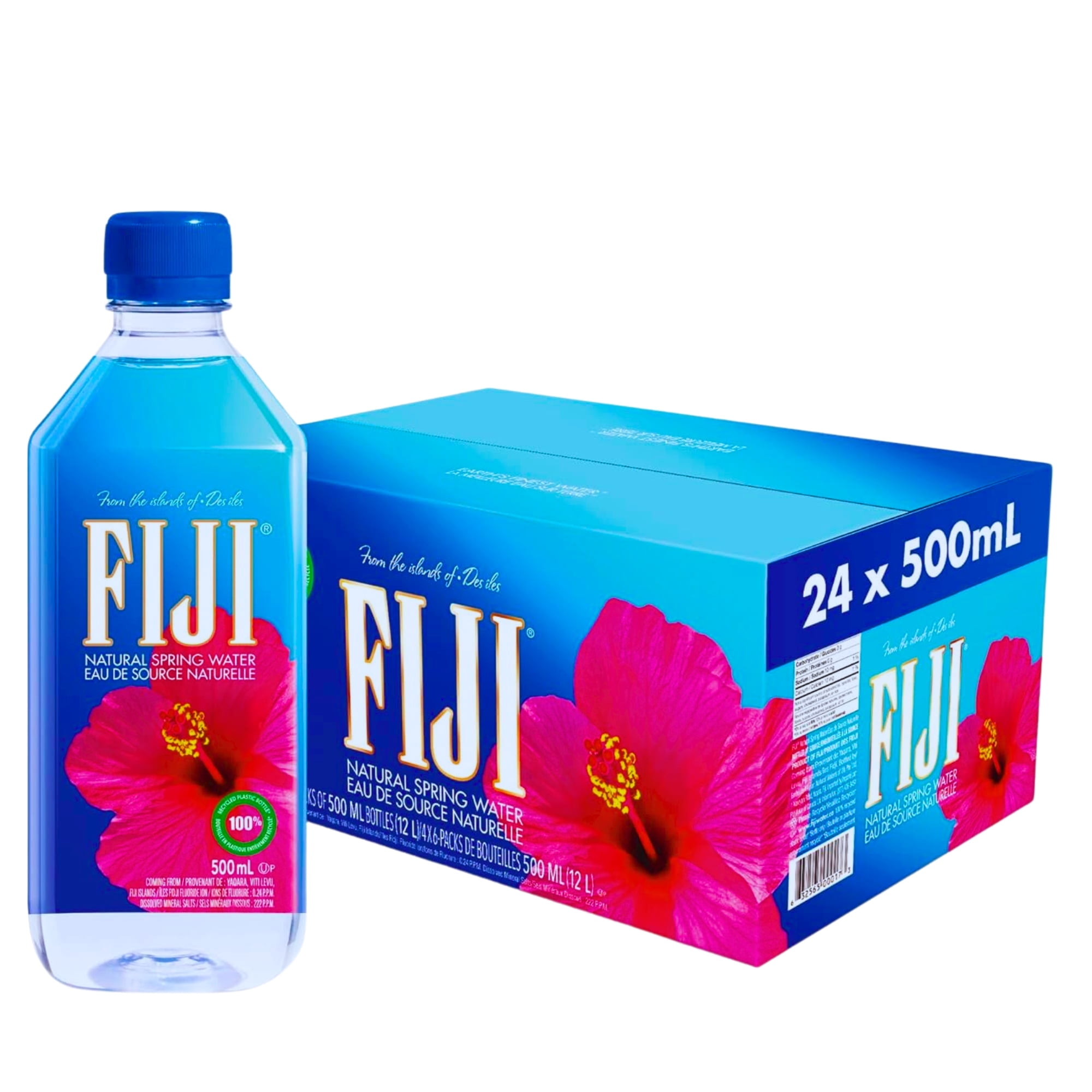 Fiji Natural Artesian Water, 500ML Bottle (Pack of 24) Naturally Filtered Spring Water Kosher Gluten-free Thirst Quencher Blissful On-the-go Travel Hydration & CUSTOM Storage Carrier