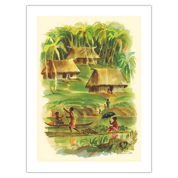 Fiji - S.S. Matsonia Menu Cover - Vintage Ocean Liner Travel Poster by Louis Macouillard c.1957 - Fine Art Matte Paper Print (Unframed) 18x24in