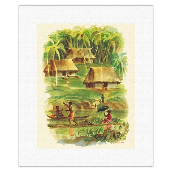 Fiji - S.S. Matsonia Menu Cover - Vintage Ocean Liner Travel Poster by Louis Macouillard c.1957 - Fine Art Rolled Canvas Print (Unframed) 11in x 14in