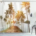 thumbnail image 1 of Fiji Shower Curtain, Image of Sunbeams Hitting Palm Trees on a Piece of Land, Fabric Bathroom Set with Hooks, 69W X 84L Inches Extra Long, Dark Yellow Fawn Sepia Pale Sage Green, by Ambesonne, 1 of 3
