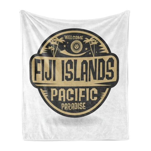 Fiji Soft Flannel Fleece Blanket, Welcoming Pacific Paradise Emblem Inspired Design Tropical Summer Holiday, Cozy Plush for Indoor and Outdoor Use, 60" x 80", Dark Taupe Pale Camel, by Ambesonne