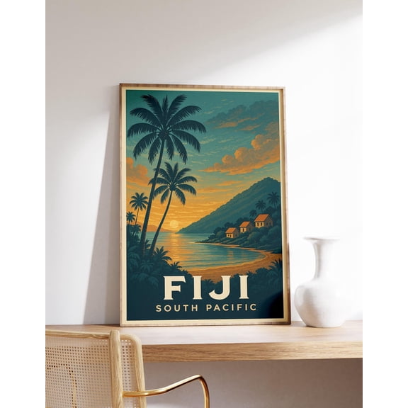 Fiji Sunset Poster South Pacific Print Tropical Art