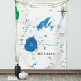 thumbnail image 1 of Fiji Tapestry, Mapping with Names Written Geographical Layout, Wall Hanging for Bedroom Living Room Dorm Decor, 40W X 60L Inches, Sea Blue Jade Green Pale Sky Blue and Dark Grey, by Ambesonne, 1 of 5
