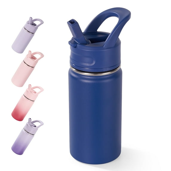 Fijinhom 12oz Kids Water Bottle with Straw, Stainless Steel, BPA-Free, Leak-Proof, Vacuum Insulated for School or Travel, Blue